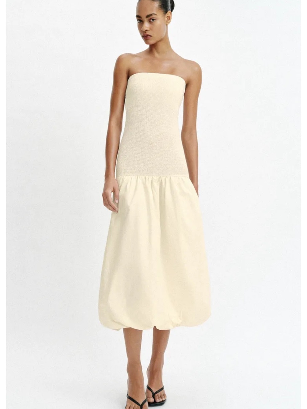 Zara Strapless Cream Midi Dress